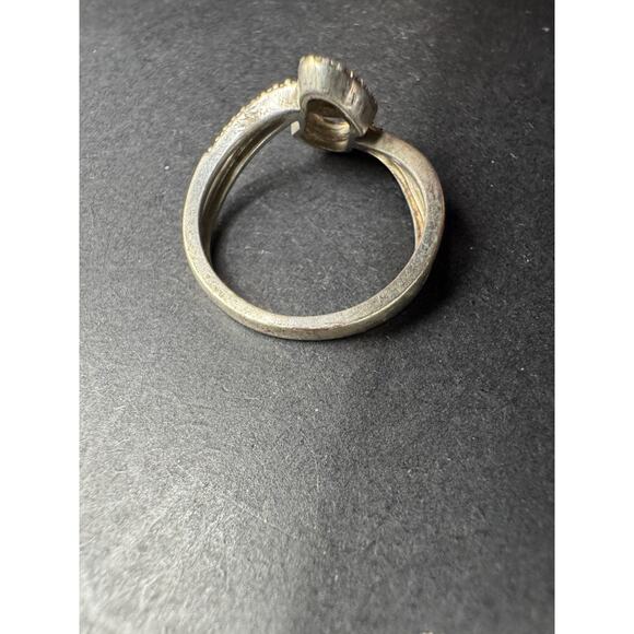 PJ Sterling Silver 925 10K Gold Accent Diamonds Double Open Heart Ring Sz 6.5 - Picture 9 of 13